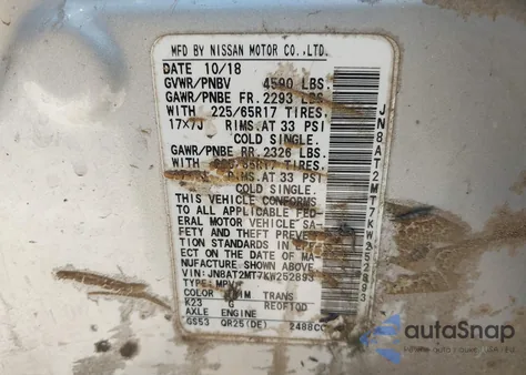 2019 Nissan Rogue S z USA, uszkodzony, nr VIN JN8AT2MT7KW252893